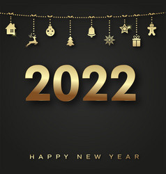 2022 Happy New Year Card With Hanging Gold Xmas