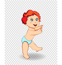 Cartoon Baby Boy In Blue Diaper Trying To Walk