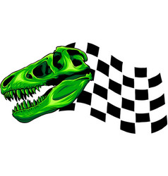 Skull Of Dinosaur Tyrannosaurus Rex With Race Flag