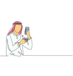 Single One Line Drawing Young Arab Man Typing