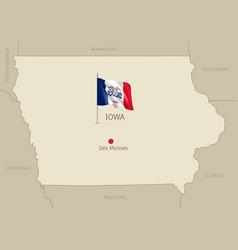 Map Of Iowa Usa Federal State With Waving Flag