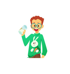 Child Boy Drinking Milk From Glass Cartoon Flat