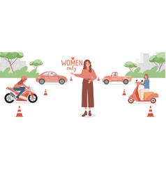 Driving School For Women Only Flat Banner