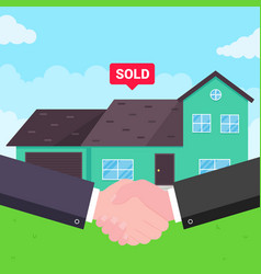 Buying New House On Sale Two Hands Shaking Big