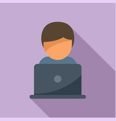 Remote Laptop Worker Icon Flat Work Time