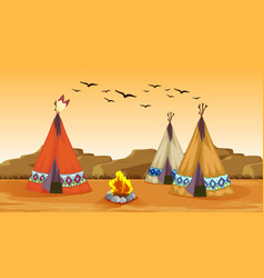 Scene With Campfire And Tents In Desert