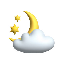 Yellow Crescent Moon With Stars And Cloud 3d