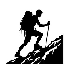 Black Silhouette Of A Person Hiking Up Mountain