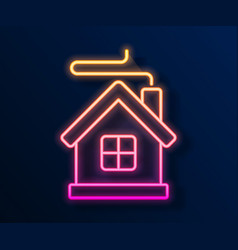 Glowing Neon Line Merry Christmas House Icon