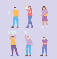 Voting And Election Set Icons People With Masks