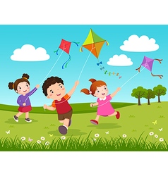 Three Kids Flying Kites In The Park