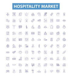 Hospitality Market Line Icons Signs Set Hotel