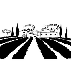 Black And White Hand Drawn Toscana Countryside