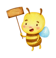 Honey Bee Holds A Wooden Nameplate