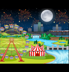 Theme Night Amusement Park Festival With Big Moon