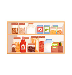 Kitchen Cupboard Shelves With Food Products