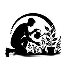 Silhouette Of A Person Gardening