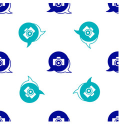 Blue Photo Camera Icon Isolated Seamless Pattern