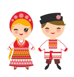 Slavic Boy And Girl In A Red Sundress White