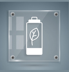 White Eco Nature Leaf And Battery Icon Isolated