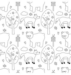 Hand Drawn Line Art Cartoon Doodle Animal Seamless