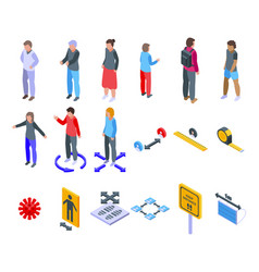 Keep Distance Icons Set Isometric Style