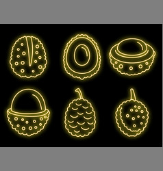 Asian Lychees Icons Set Neon