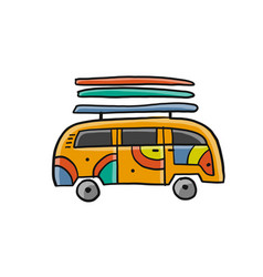 Surf Time Bus With Surfing Boards Retro Van