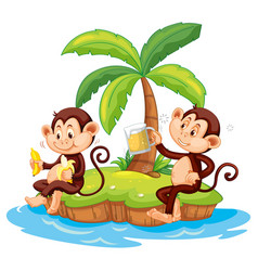 Drunk Monkey Cartoon Character On Isolated Island