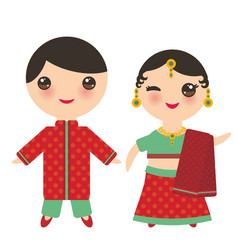 Indian Kawaii Boy And Girl In National Costume