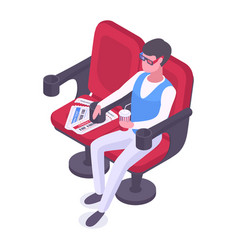 Isometric Man Sitting In Movie Theatre Chair