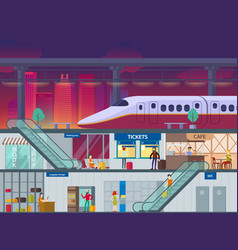 Flat Train Station Night Time Concept