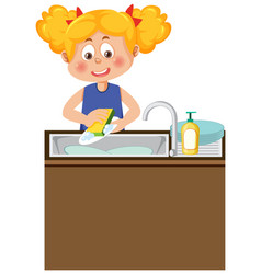 Girl Washing The Dishes