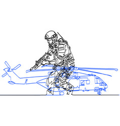 Continuous Line Art Soldier At War Battlefield