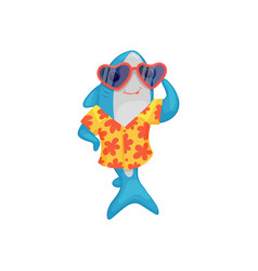 Blue Shark In Hawaiian Shirt And Sunglasses