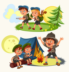 Cartoon Scouting Children Mentor Guides Outdoor