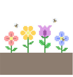 Garden Flower With Honey Bee Pixel Art 8bit