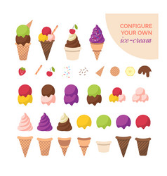 Cartoon Color Ice Cream Constructor Icon Set