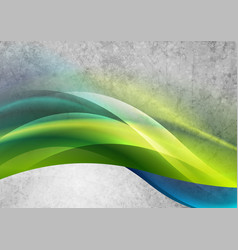 Glowing Green Blue Waves On Grey Grunge Background