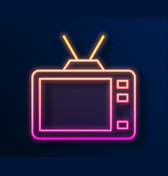 Glowing Neon Line Retro Tv Icon Isolated On Black