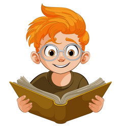 A Young Boy Reading A Book Intently