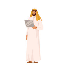 Arab Businessman Standing With Laptop Engaged