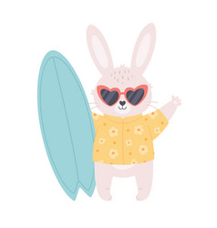 Cute White Bunny In Sunglasses With Surfboard