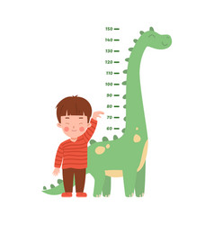 Child Next To Height Meter Scale In Shape Of Dino