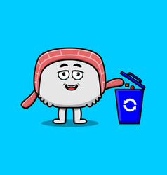 Cute Cartoon Sushi Throwing Trash In The Trash