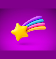 Cute Funny Cartoon Shooting Star With Rainbow Tail