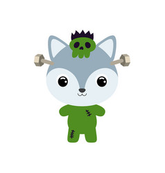 Cute Little Halloween Wolf In A Frankenstein