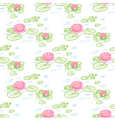 Waterlily Seamless Pattern On White Background