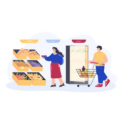 Man And Woman At Grocery Store Flat