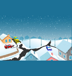 Snow Covered Houses And Cars